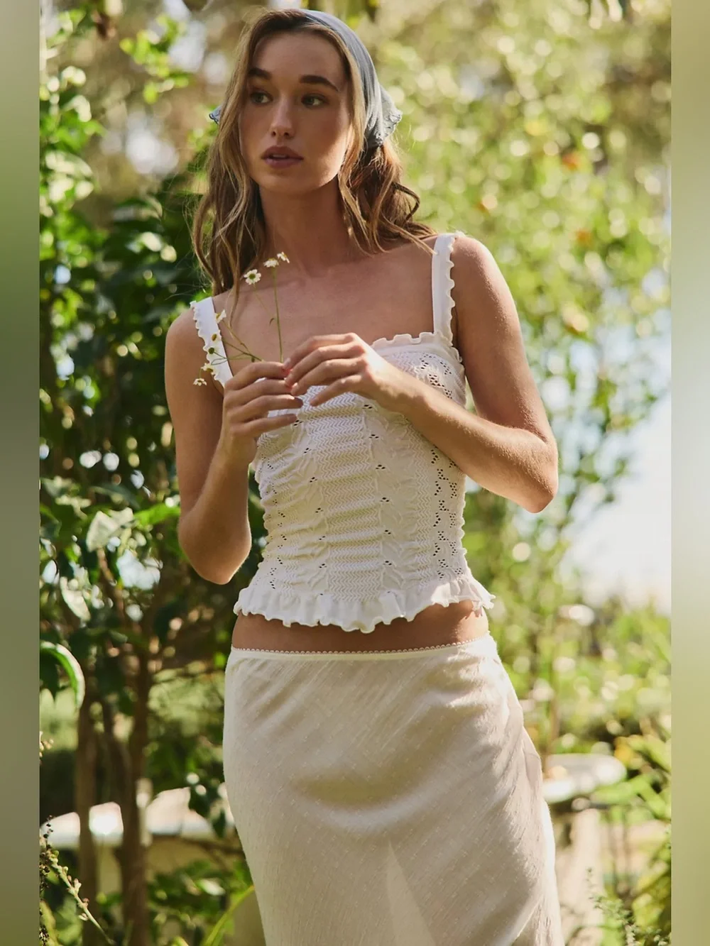 FREE PEOPLE | ✨NEW✨ So Soft Frill Square Neck Tank in Clean Ivory